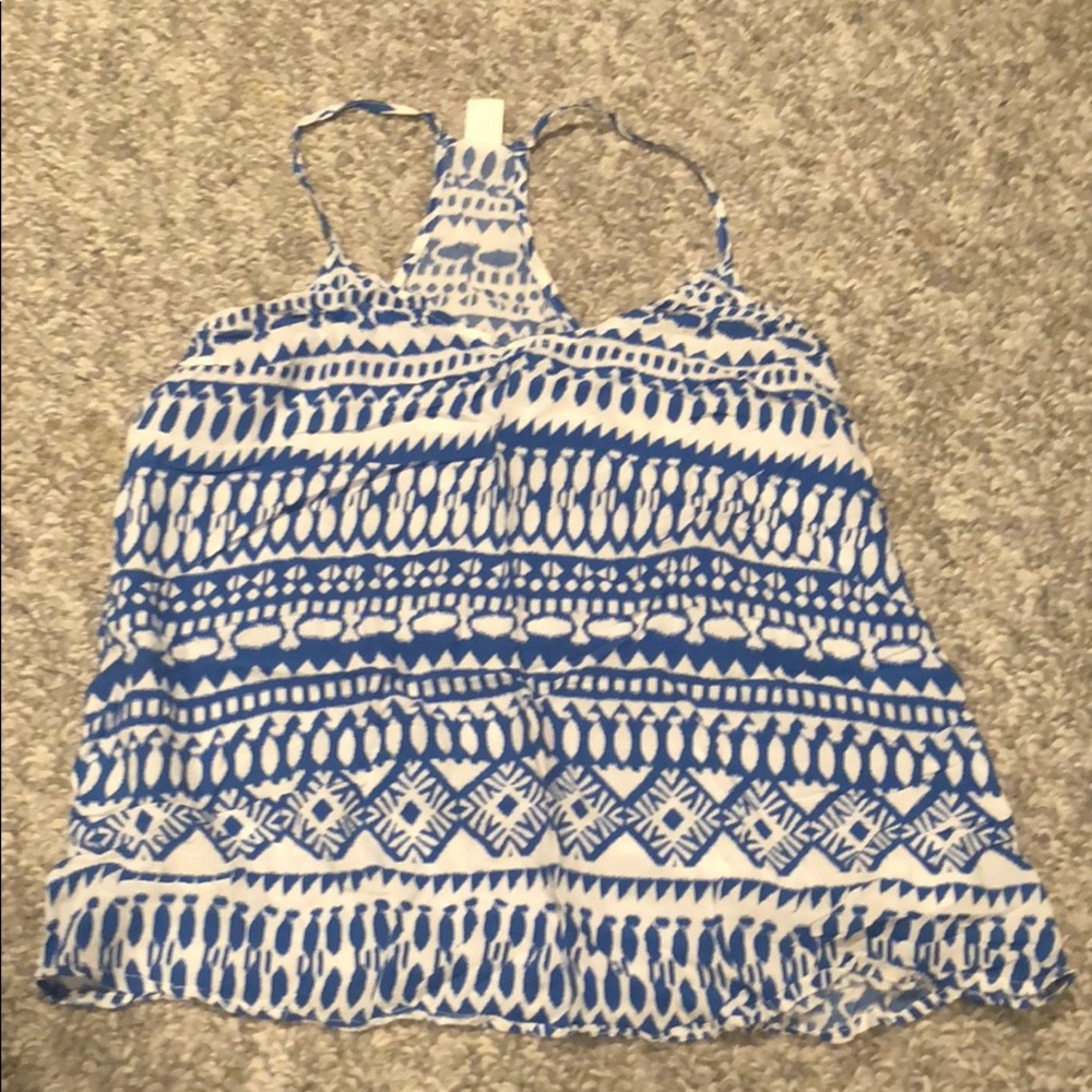 Blue and white tank